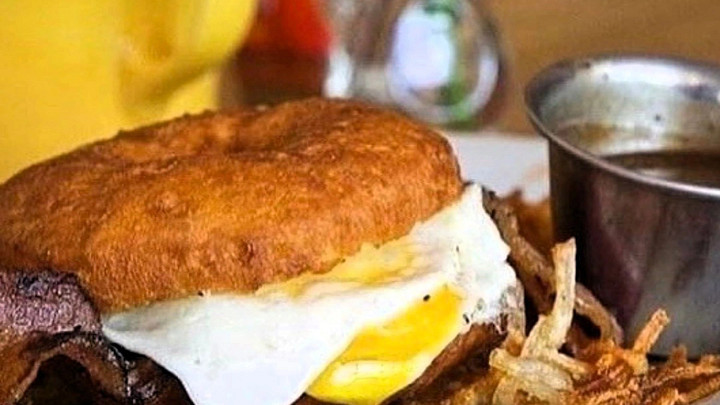 The Buzzed Doughnut breakfast sandwich at Junction Kitchen