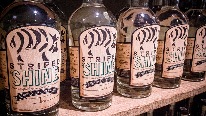 Striped Pig Distillery bottles of Striped Shine